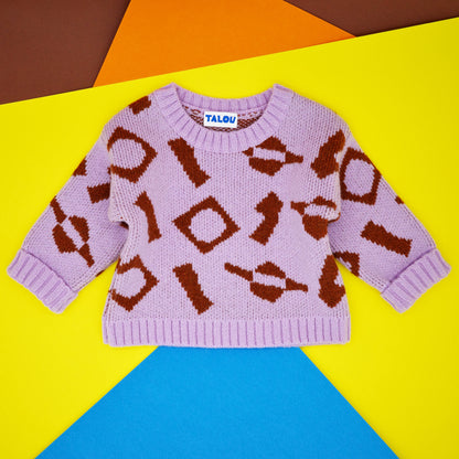Lilac and brown jaqaurd baby jumper in wool.